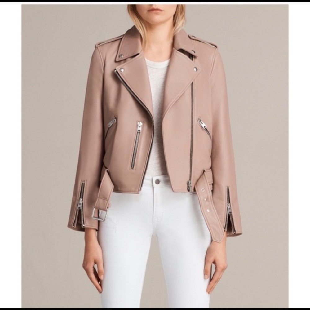 Allsaints Balfern Biker Jacket in Dusty Pink